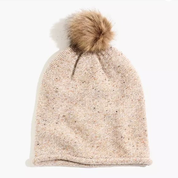 NWT Madewell Beanie Faux-Fur Pom-Pom One Size Sand